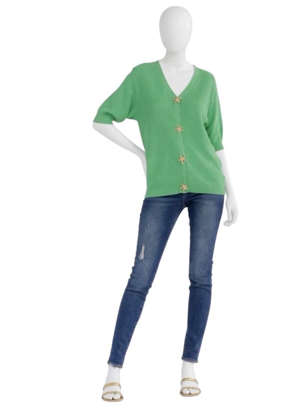 GEE GEE starfish snap front v neck sweater size S M L